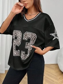 SHEIN PETITE Pink Mesh Women's Printed T-Shirt Jersey Street Girl