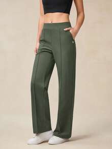 OutZeal 女士运动裤 日常休闲 凉爽触感 弹力阔腿带拉链口袋 - 墨綠色 - 查看 7