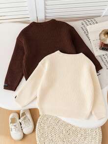 SHEIN 2件套男婴宽松休闲舒适圆领套头毛衣 - 彩色 - 查看 2