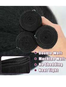 3Pcs Kinky Straight Human Hair Bundles 10-28 Inch Yaki Straight Human Hair 3 Bundles Yaki Straight 12A 100% Unprocessed Brazilian Virgin Remy Human Hair Extension For Women - Natural Black - View 5