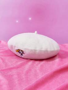 THE POWERPUFF GIRLS X SHEIN Women's Cute Cartoon Bubbles Embroidered Beret Hat, Suitable For Autumn Daily Wear - White - View 4