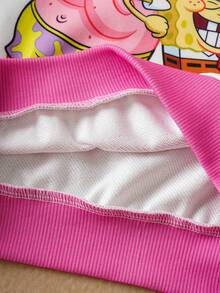 SpongeBob SquarePants | SHEIN 小女孩可爱卡通图案粉色长袖卫衣和条纹裤套装 - 粉色 - 查看 10