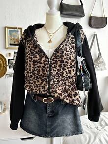 Lalippa Plus Size Women's American Leopard Print Zip-Up Jacket, Casual Street Wear Cardigan - Multicolor - View 6