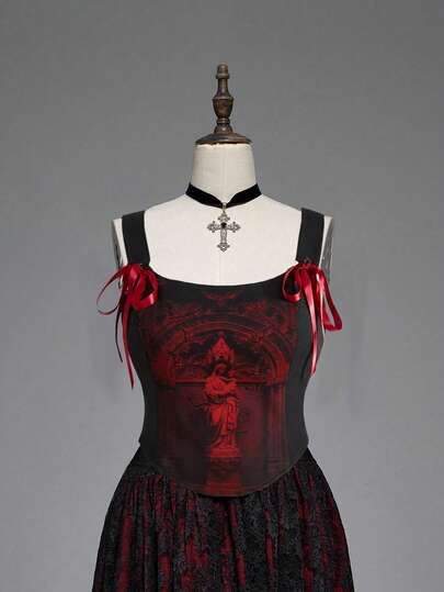 Plus Size Women Gothic Cathedral Virgin Mary Graphic Tank Top