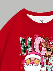 SHEIN Leap Crew 青少年女孩 2件組聖誕紅色休閒度假圓領長袖冬季衛衣與內搭褲套裝，可愛卡通馴鹿聖誕老人秋季穿搭 - 彩色 - 查看 4
