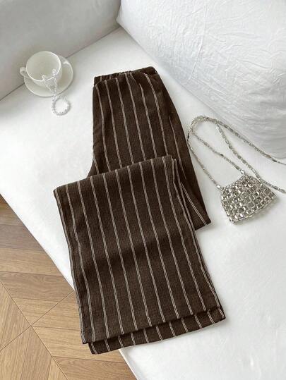 Elamini Tall Pantalones casuales para mujer, cómodos y sueltos, con estampado jacquard de rayas, adecuados para uso diario, con un estilo universitario