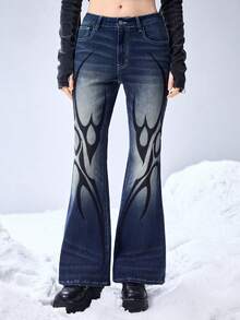 ROMWE Grunge Punk Calça jeans feminina Y2K sexy retrô desgastada de cintura baixa - Azul - Ver 7