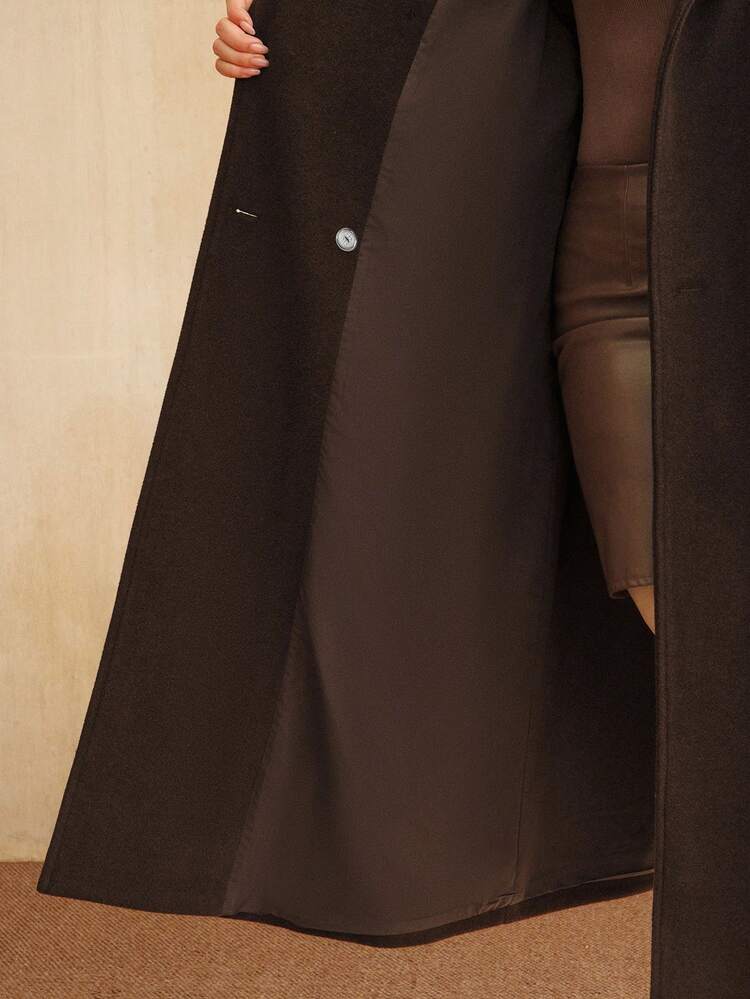 Plus Size Women's High-End Elegant Stand Collar Loose Mid-Length Dark Overcoat, Suitable For Fall, Winter, Spring, New Year, Party, Wedding, Elegant, Chic, Stylish, Casual, Work, Going Out, Formal, Christmas