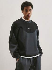 TOKVUE 男士时尚拼接套头衫卫衣套装 - 黑色 - 查看 4