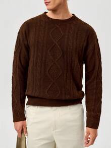 RONVEXI Herren Casual Kabel Muster Rundhals Langarm Pullover, Herbst/Winter Herren Braun Oberteile Kaschmir Herren Bekleidung Strickwaren Herren Brauner Pullover Herren Pullover für Herren Kaschmir Herren Bekleidung - Kaffeebraun - Übersicht 5