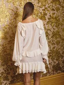 Aralina 冬季秋季荷叶边分层迷你连衣裙，约会夜服装，女士秋季连衣裙，秋季服装，女士生日连衣裙，外出连衣裙 - 白色 - 查看 2