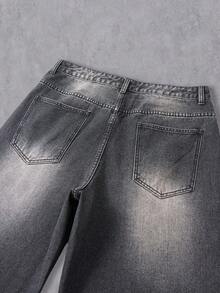 Manfinity Denimwave Men's Vintage Washed Patchwork Distressed Denim Jeans Emo Jeans Black Ripped Jeans Men - Black - View 7