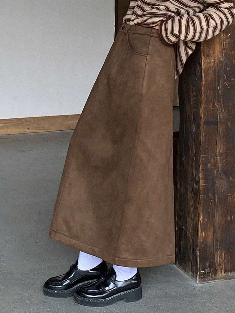 Women's Solid Color Pocket Straight Loose Casual Commuter Skirt