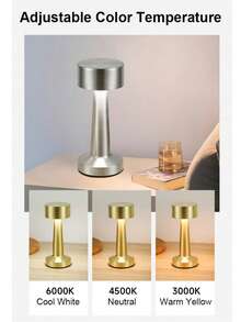 1PC Minimalist Metal Touch Control Dimmable Color Changing Desk Lamp, USB Rechargeable Small Night Light Suitable For Living Room, Dining Room, Bedroom, Nightstand, Home Decor - Multicolor - View 3