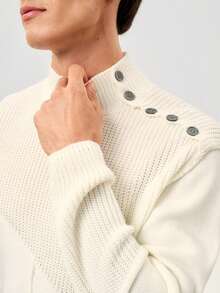 Manfinity CityGents Suéter de punto de manga larga con cuello alto y hombros caídos de unicolor para hombre