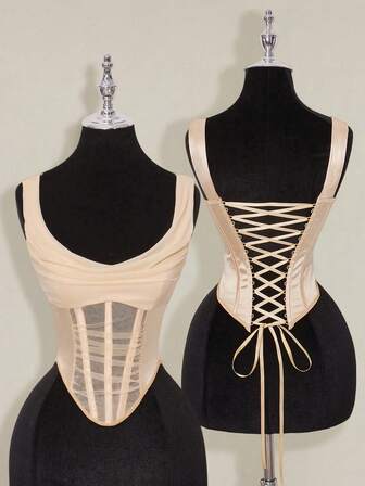 SHEIN ICON Elegant Sexy Mesh Plunging Neck Sheer Camisole,Party Dresses For Women