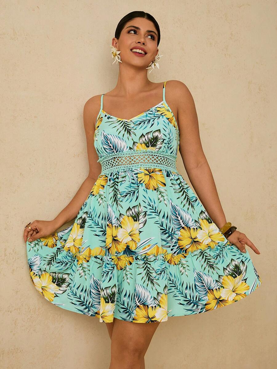 Travachic Plus Size Tropical Print Sleeveless Casual Dress - Baby Blue - View 1