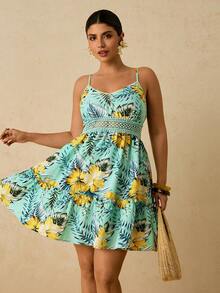 Travachic Plus Size Tropical Print Sleeveless Casual Dress - Baby Blue - View 5