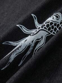 ROMWE MEN Anime Men's Dragon Print Curved Blade Denim Jeans - Black - View 5