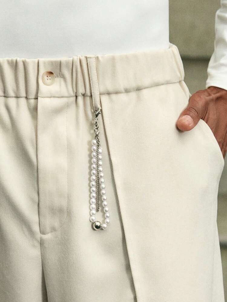 メンズ 無地ポケットボタンカジュアルルーズパンツ パンツ ジュエリー メンズクリームジョガーパンツ メンズヘンリーネック ドローストリングパンツ メンズパンツチェーン クリームパンツ メンズ