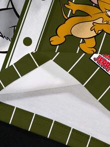 TOM & JERRY X SHEIN 男童休闲条纹撞色卡通图案圆领短袖T恤，夏季 - 白色 - 查看 6