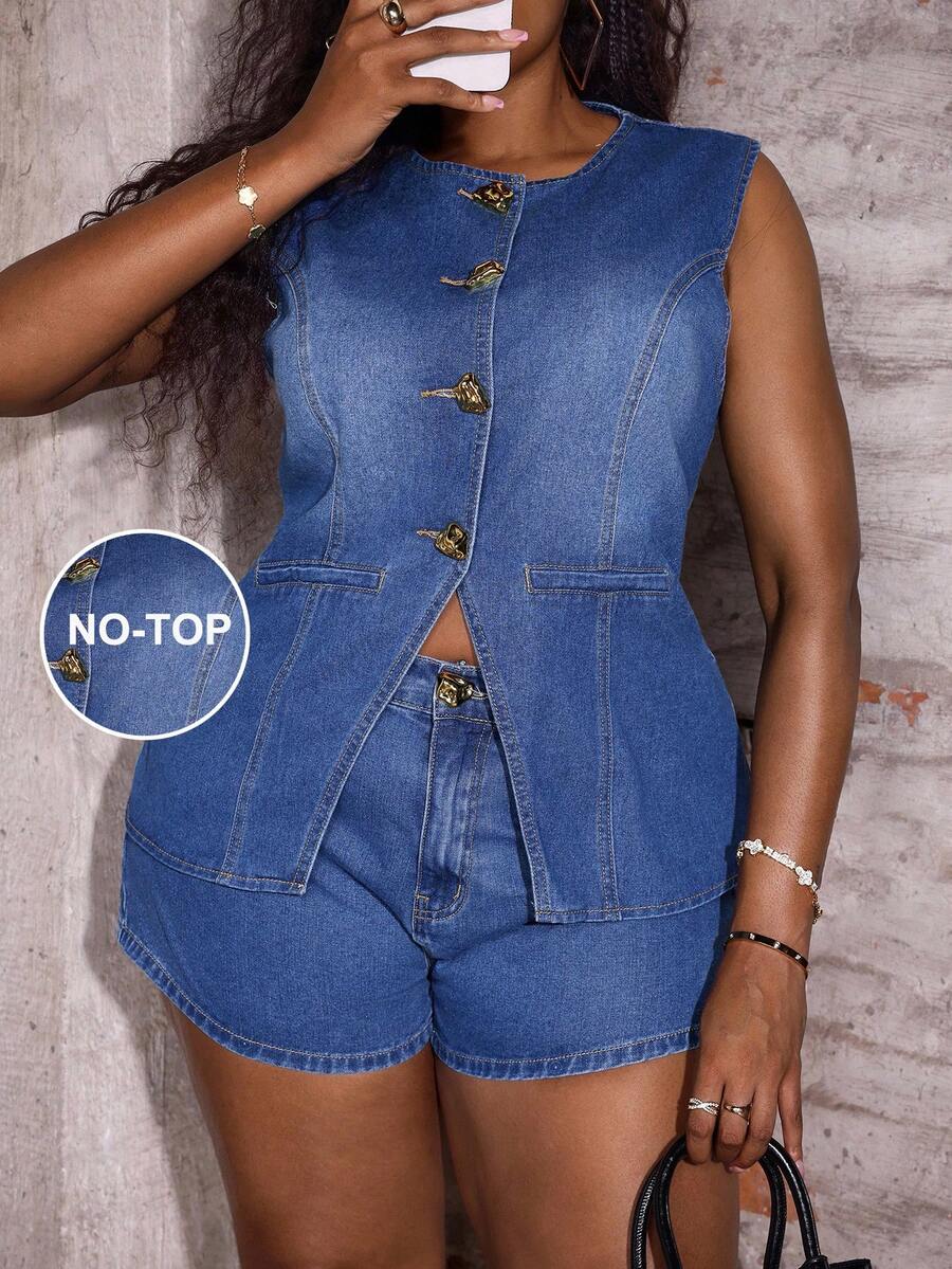 Slaydiva Quần short denim xanh cỡ lớn vừa vặn thường ngày cho nữ Quần short nữ Quần short nữ Quần short cho nữ Quần short denim Quần short Quần short cạp cao Quần short hàng hiệu Quần dài bồng bềnh Quần short siêu nhỏ - Rửa trung bình - Xem 1