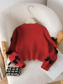 SHEIN Cute Girly Ballet Style Double Bow Cropped Crew Neck Sweater, Adorable Chunky Knit Pullover In Gray