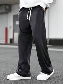 Manfinity EMRG Quần nỉ nam màu trơn có túi rút, quần lót giữ nhiệt rộng rãi, quần nỉ nam có dây rút màu đen, quần nỉ đáy rộng dành cho nam, quần nỉ màu đen Pro Club, dành cho mùa đông - màu đen - Xem 3