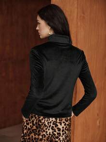 新款加厚百搭圆领长袖女式T恤，冬季款 - 黑色 - 查看 8