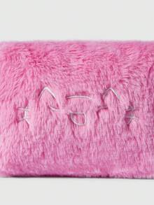 ROMWE Grunge Punk Embrague esponjoso con bordado de gato lindo y de moda - Rosa - Ver 4