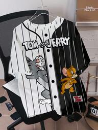 TOM & JERRY X SHEIN Men's Casual Street Style Funny Cute Cartoon Letter Graphic Loose Fit T-Shirt, Summer