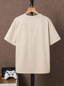 SHEIN 青少年男孩休閒寬鬆短袖針織T卹，街頭風格字母印花設計