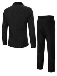 Manfinity Mode 时尚英伦绅士之选，派对宴会西装，休闲西装套装 - 黑色 - 查看 2