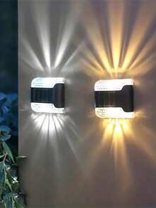 4Pcs Solar LED Wall Lights - Outdoor Waterproof Smart Lighting Control Sensor, Dusk To Dawn Automatic On/Off, Waterproof, Wide-Angle Illumination, Suitable For Outdoor Garden Decoration, Terrace, Balcony, Fence And Corner Lighting - Multicolor - View 2