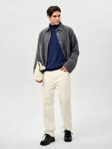 RONVEXI Sweater Rajut Kasual Lengan Panjang Kerah Tinggi Warna Polos untuk Pria - Royal Blue - View 5