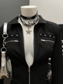 StreetHx Women's Slim Fit Cyber Punk Style Blouse - Black - View 4