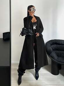 StreetHx Streetwear Women's Black Long Slim Fit Woolen Coat, Fashionable Outerwear For Autumn/Winter - Black - View 5