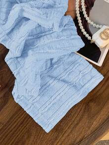 SHEIN Clasi 2025夏季女士法式复古荷叶边修身直筒长款休闲裤 - 淺藍色 - 查看 4