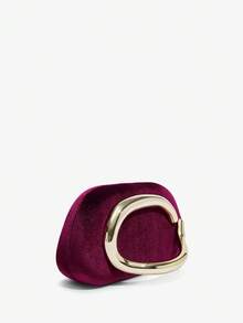 SHEIN BAE 女士黑色时尚晚装手拿包，完美搭配新娘派对 - 絲絨酒紅 - 查看 2