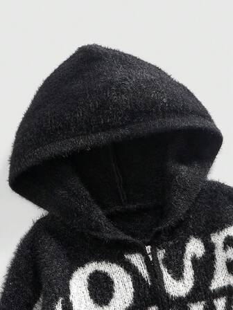 Street Life Men's Hooded Zip-Up Letter Jacquard Sweater