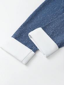 GlowEve 女士纯色简约长袖外套牛仔裤套装，休闲日常穿着 - 藍色 - 查看 5