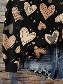 EMERY ROSE Women's Plus Size Sweatshirt,Black Ombre Khaki Heart&Leopard Pattern Full-Print,Smart Casual Everyday Style For Autumn,Winter,Halloween,Christmas - Multicolor - View 3