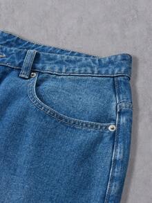 Manfinity Denimwave Autumn/Winter Streetwear Washed Blue Straight Loose Fit Embroidered Slogan Jeans Baggy Jeans Y2k