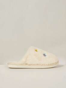 Cuccoo Women's Floral Embroidered Plush Casual Warm House Slippers For Christmas - White - View 2