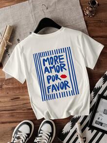 INAWLY 女士 More Amor Por Favor 休闲标语 T 恤百搭常规 T 恤短袖上衣