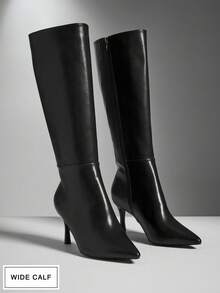 SHUZIA Giày bốt cao đến bắp chân, đế rộng, thoải mái, có khóa kéo, cơ bản, dễ mang hàng ngày dành cho nữ - màu đen - Xem 7