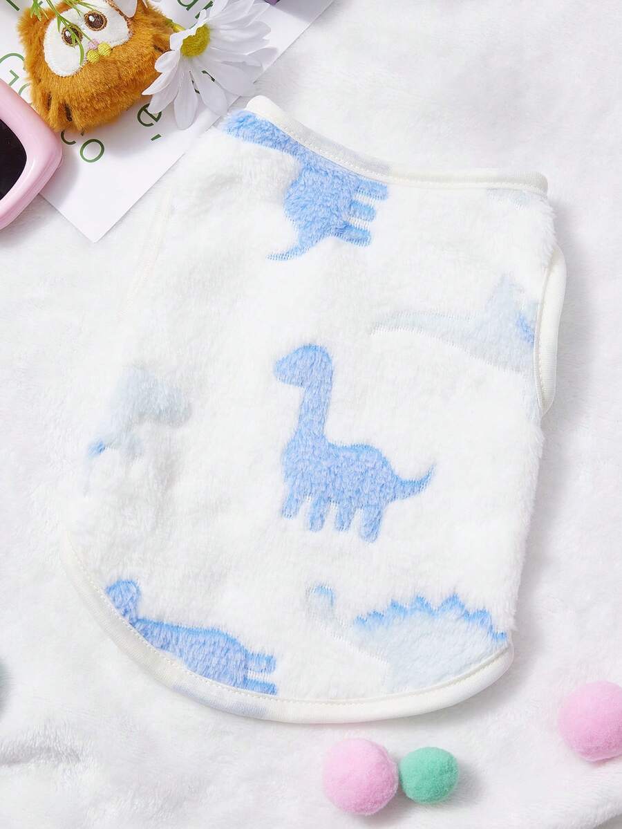 PETSIN 1 pièce Gilet de dinosaure de compagnie blanc, patchwork blanc et bleu, vêtements chauds en flanelle pour animaux de compagnie pour l'automne et l'hiver - Multicolore - Voir 1
