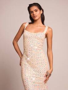 Glamine 女士时尚派对亮片美人鱼连衣裙 - 杏色 - 查看 6