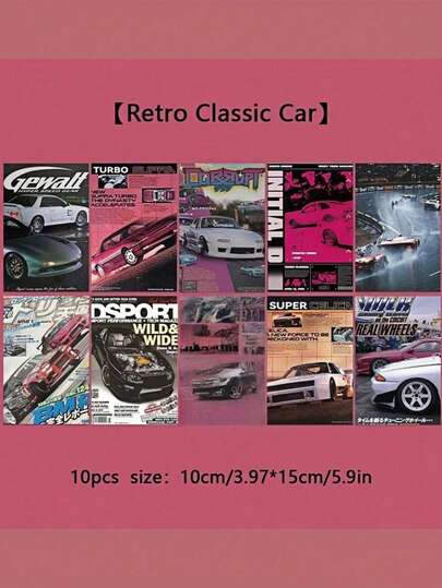 10 Stück Vintage Auto Wandaufkleber, Heimdekoration Aufkleber für Schlafzimmer, Schreibtisch und Wandfotografie-Requisiten Valentinstag, Valentinstag-Hochzeit, Geburtstag, Halloween-Dekoration, Wanddekoration