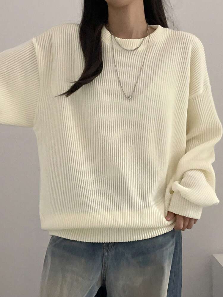 Women's Casual Versatile Solid Color Round Neck Loose Striped T-Shirt
